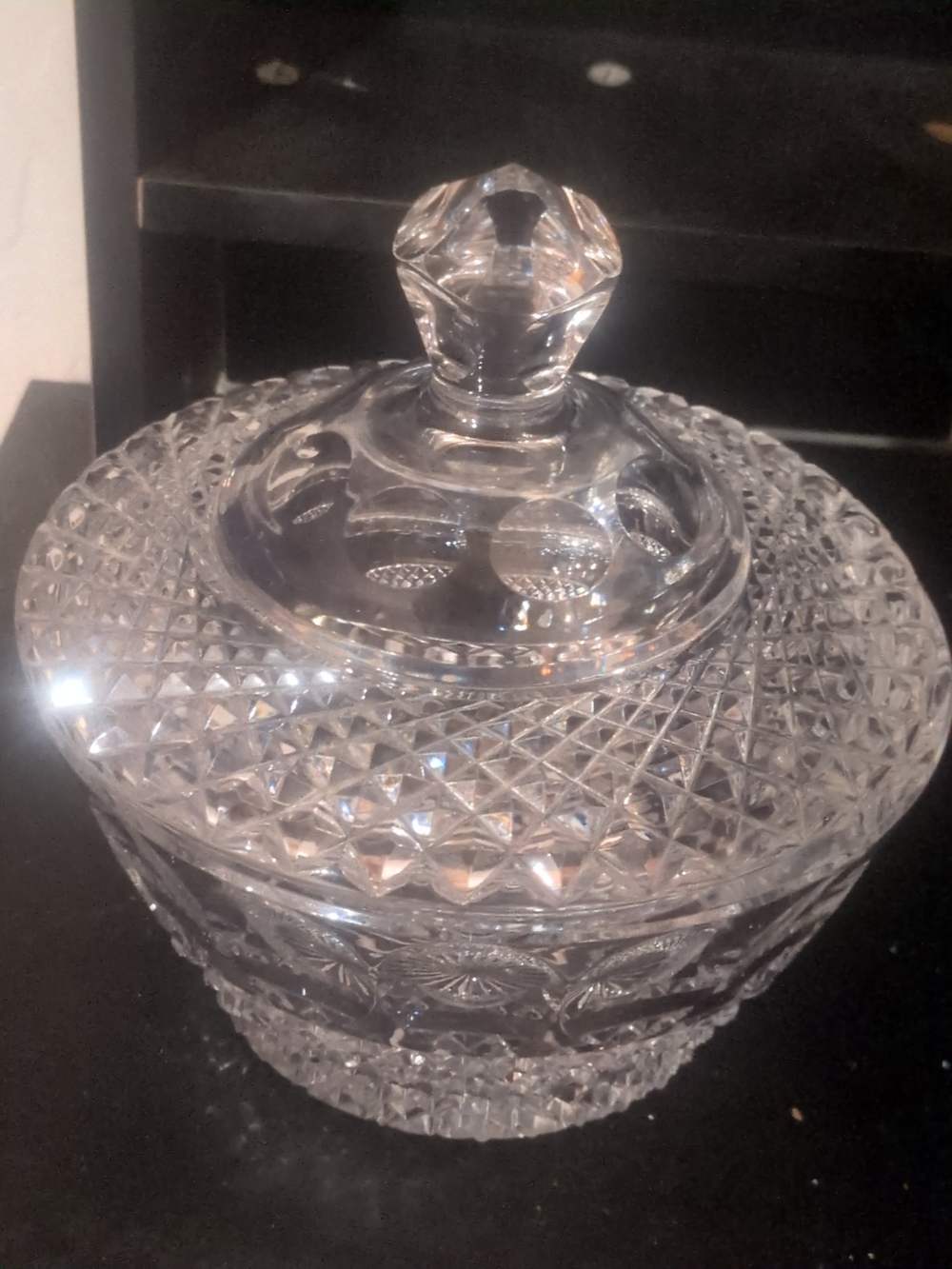 Source Unknown Clear Cut Glass Covered Candy Dish